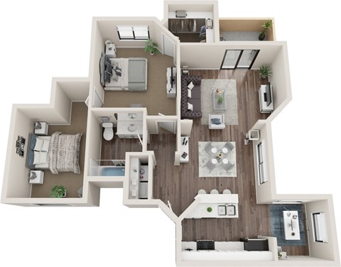 a 3d floor plan of a house with a bedroom and a kitchen